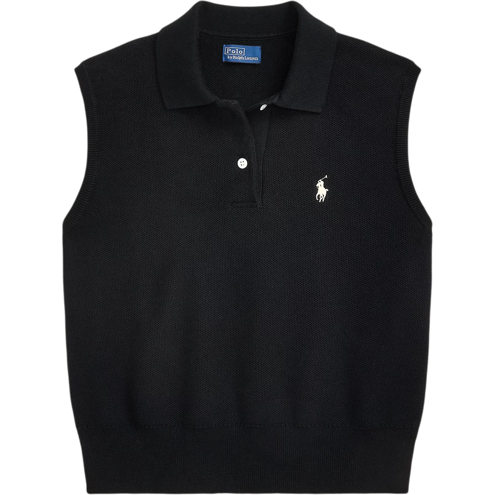 (Women) Polo Ralph Lauren  Black Sleeveless Ribbed Polo Shirt with Pony Embroidery. 211970666-002