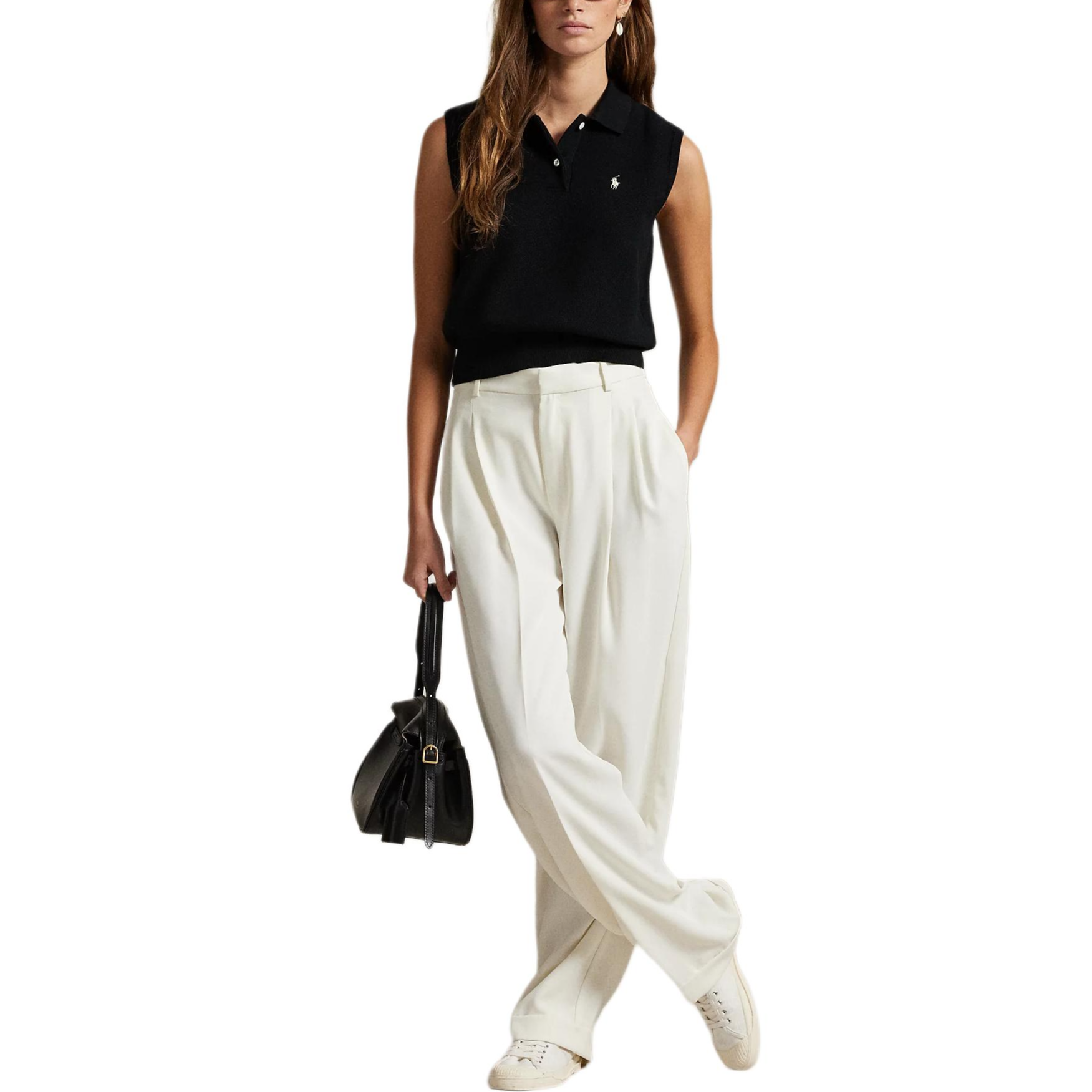 (Women) Polo Ralph Lauren  Black Sleeveless Ribbed Polo Shirt with Pony Embroidery. 211970666-002 圖 3