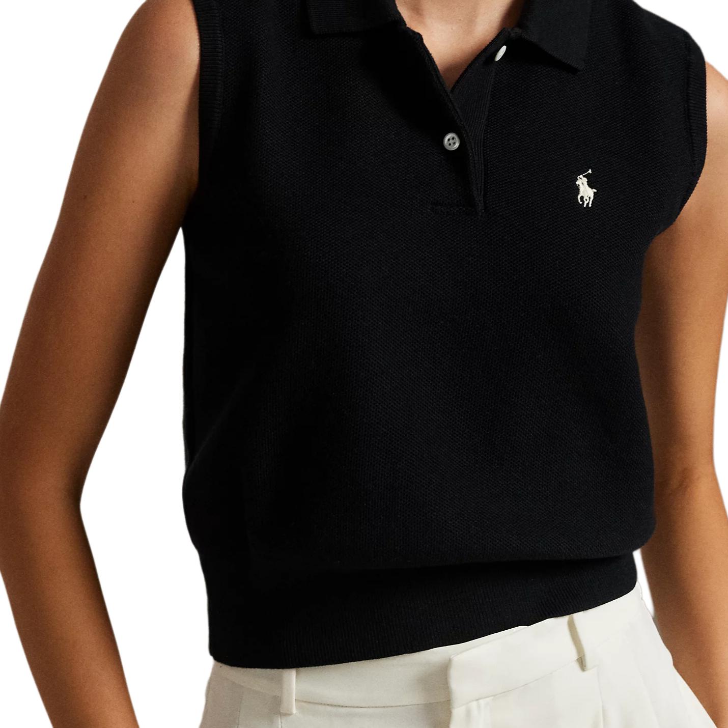 (Women) Polo Ralph Lauren  Black Sleeveless Ribbed Polo Shirt with Pony Embroidery. 211970666-002 圖 6