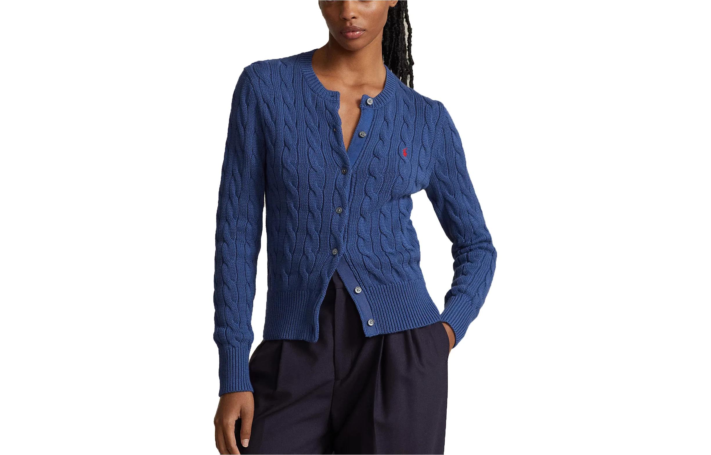 (Women) Polo Ralph Lauren  Blue Cable Knit Cropped Crewneck Sweater. 211891643-009 圖 2