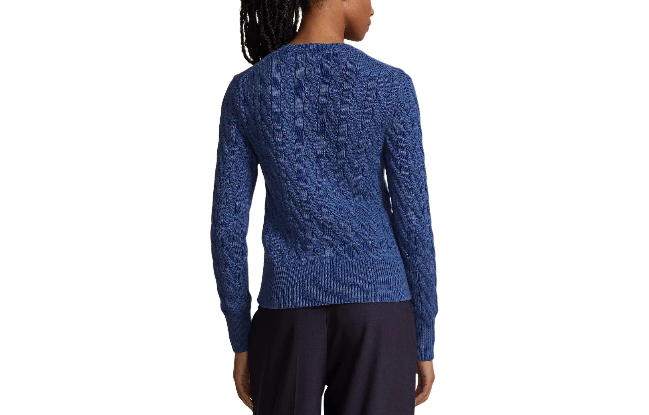 (Women) Polo Ralph Lauren  Blue Cable Knit Cropped Crewneck Sweater. 211891643-009 圖 3