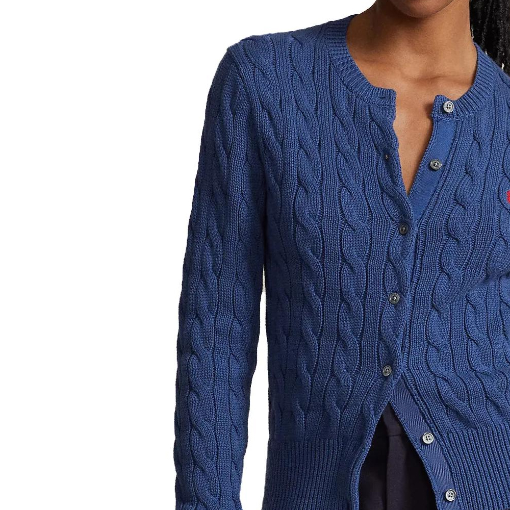 (Women) Polo Ralph Lauren  Blue Cable Knit Cropped Crewneck Sweater. 211891643-009 圖 5