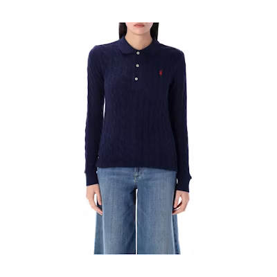 (Women) Polo Ralph Lauren Blue Embroidered Logo Pullover Long-Sleeve Polo Shirt 211959100-004