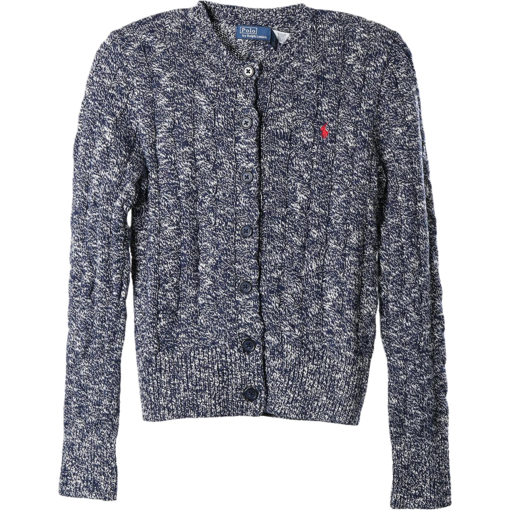 (Women) Polo Ralph Lauren  Blue Knit Cardigan Crewneck Long Sleeve Sweater. 211947926-002