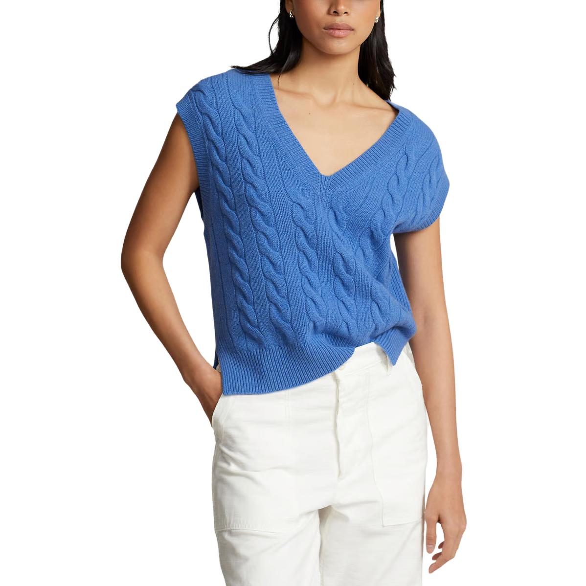 (Women) Polo Ralph Lauren  Blue Sleeveless V-Neck Pullover Sweater. 211910425-002 圖 4