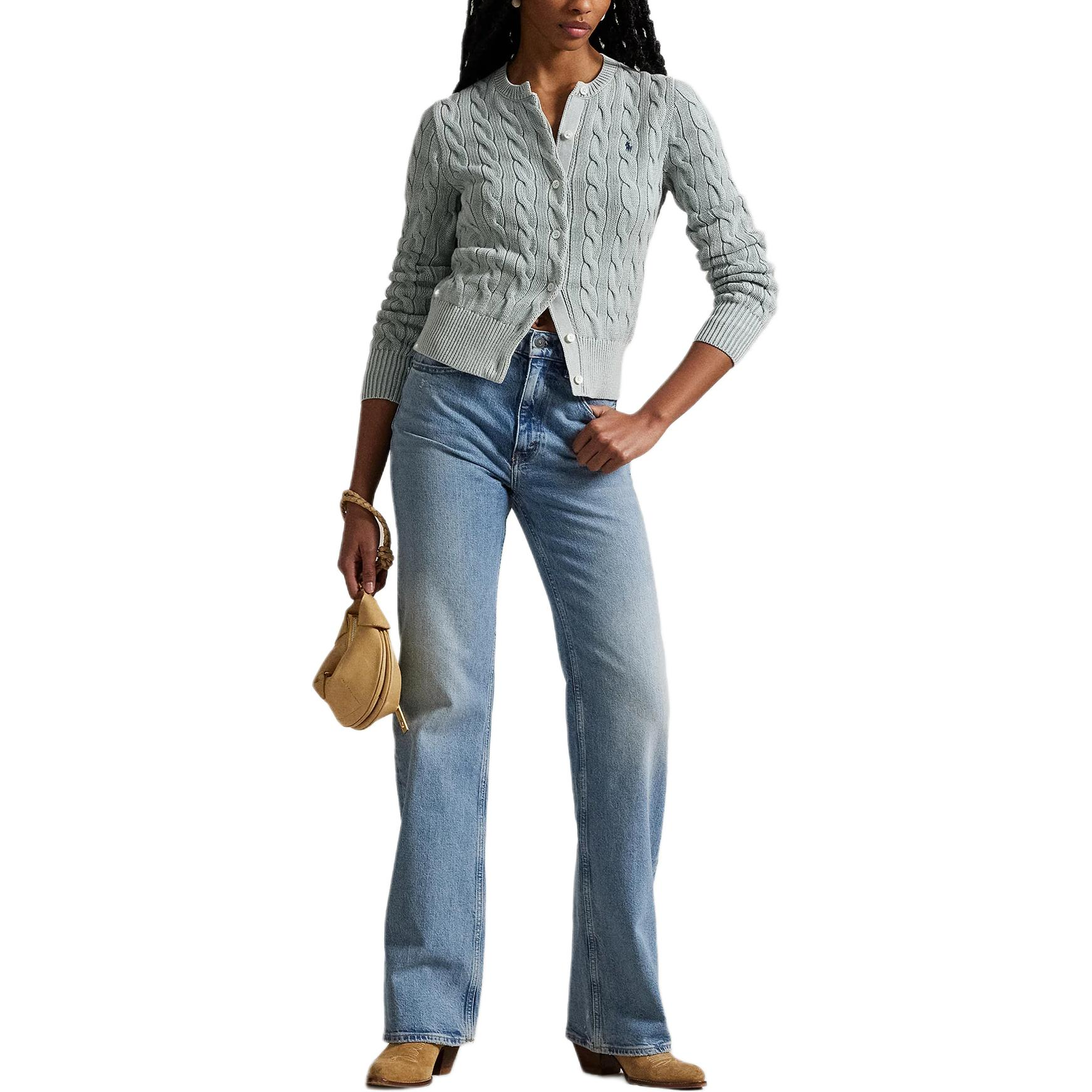 Shop (W) Polo Ralph Lauren 藍色修身針織圓領開襟毛衣。 211955325-008