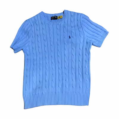 (Women) Polo Ralph Lauren Blue Solid Crewneck Logo Embroidered Knit T-Shirt. 211910987-020