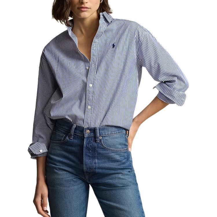 (Women) Polo Ralph Lauren  Blue Striped Loose Fit Long Sleeve Shirt with Embroidery WMPOSHTNDN20240 圖 2