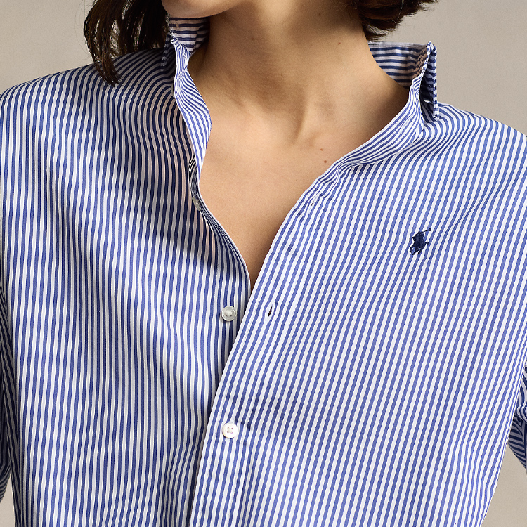(Women) Polo Ralph Lauren  Blue Striped Loose Fit Long Sleeve Shirt with Embroidery WMPOSHTNDN20240 圖 5