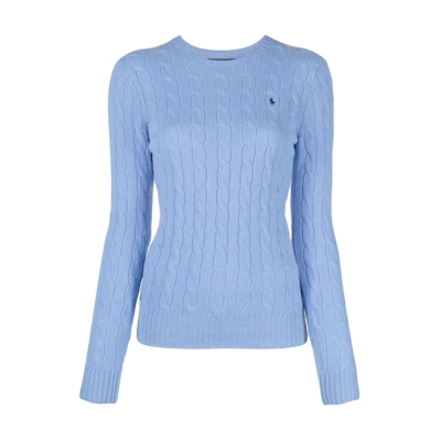 (Women) Polo Ralph Lauren Blue Wool-Cashmere Logo Embroidered Crewneck Sweater 211910421-004