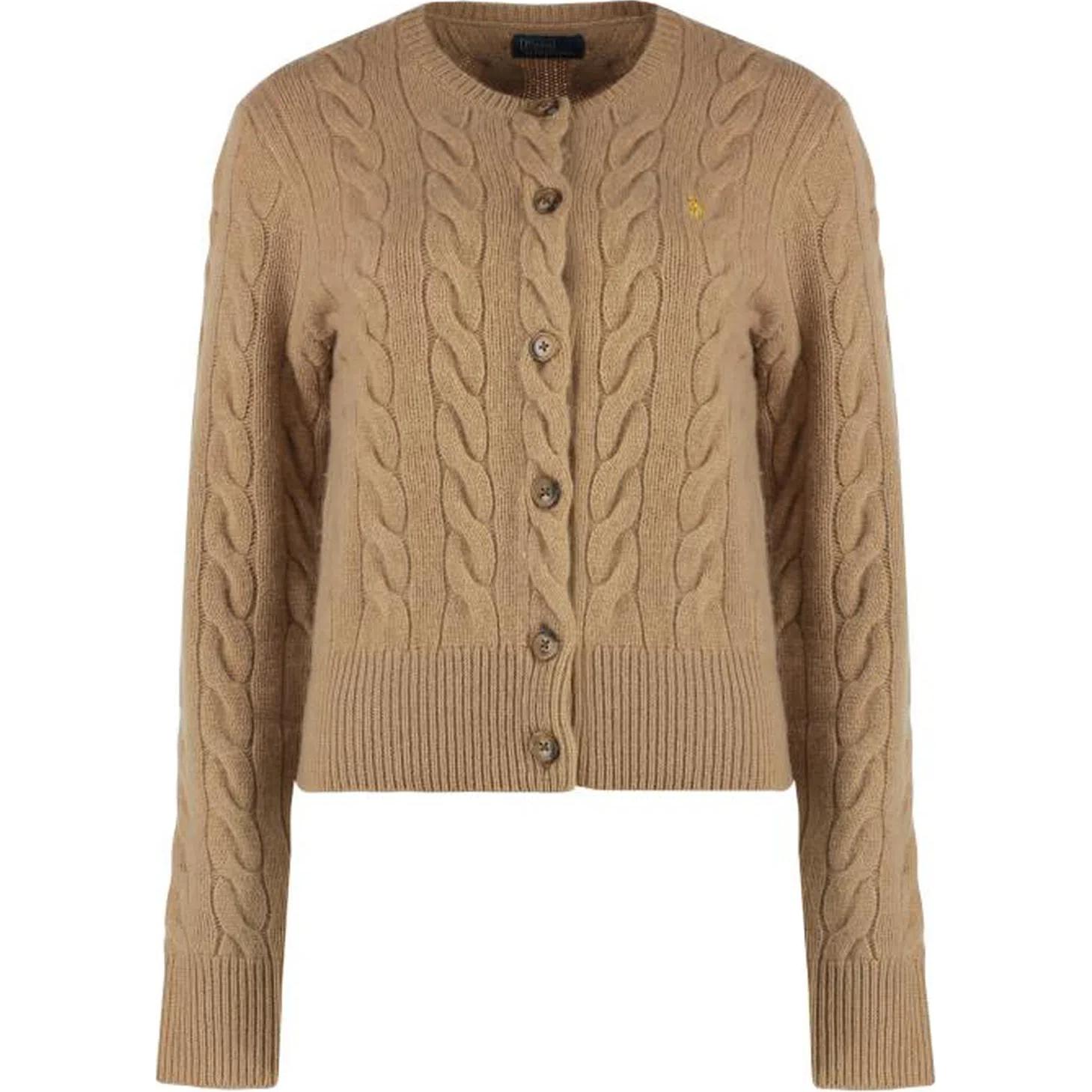 (Women) Polo Ralph Lauren  Brown Solid Button-Front Knit Cardigan Long Sleeve. 211910443-021