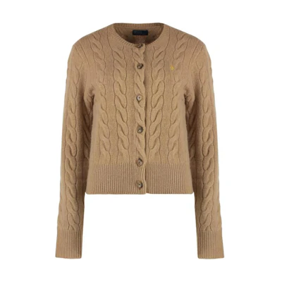 (Women) Polo Ralph Lauren Brown Solid Button-Front Knit Cardigan Long Sleeve. 211910443-021