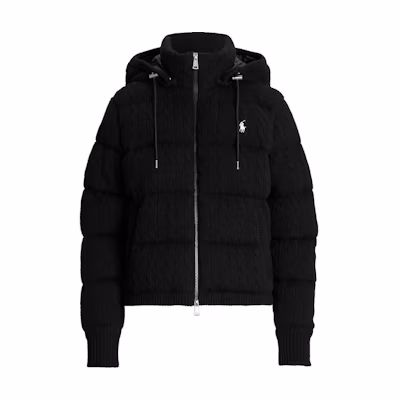 (Women) Polo Ralph Lauren Cable Knit Hooded Long Sleeve Down Jacket Black 211930632005