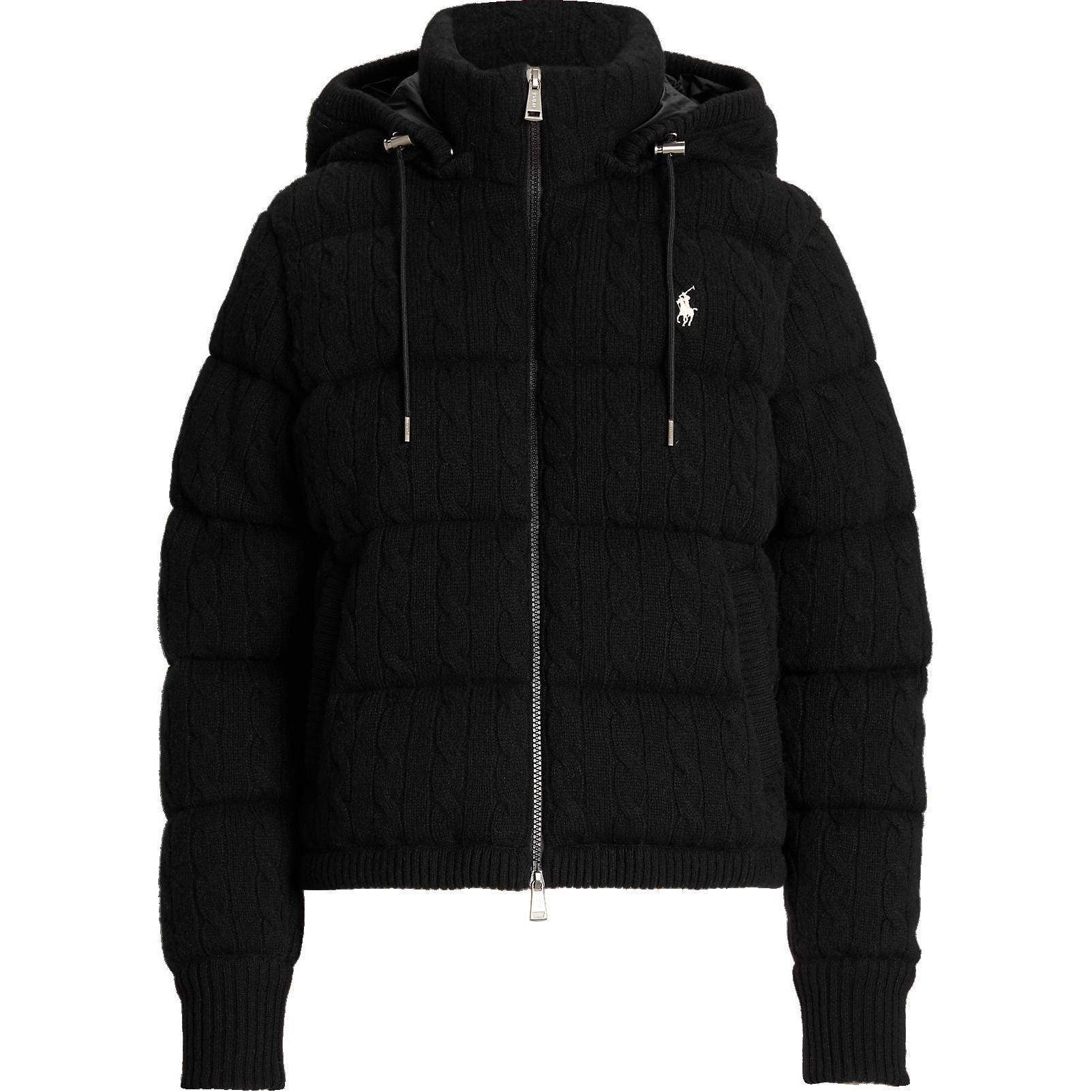 Order (Women) Polo Ralph Lauren  Cable Knit Hooded Long Sleeve Down Jacket Black 211930632005