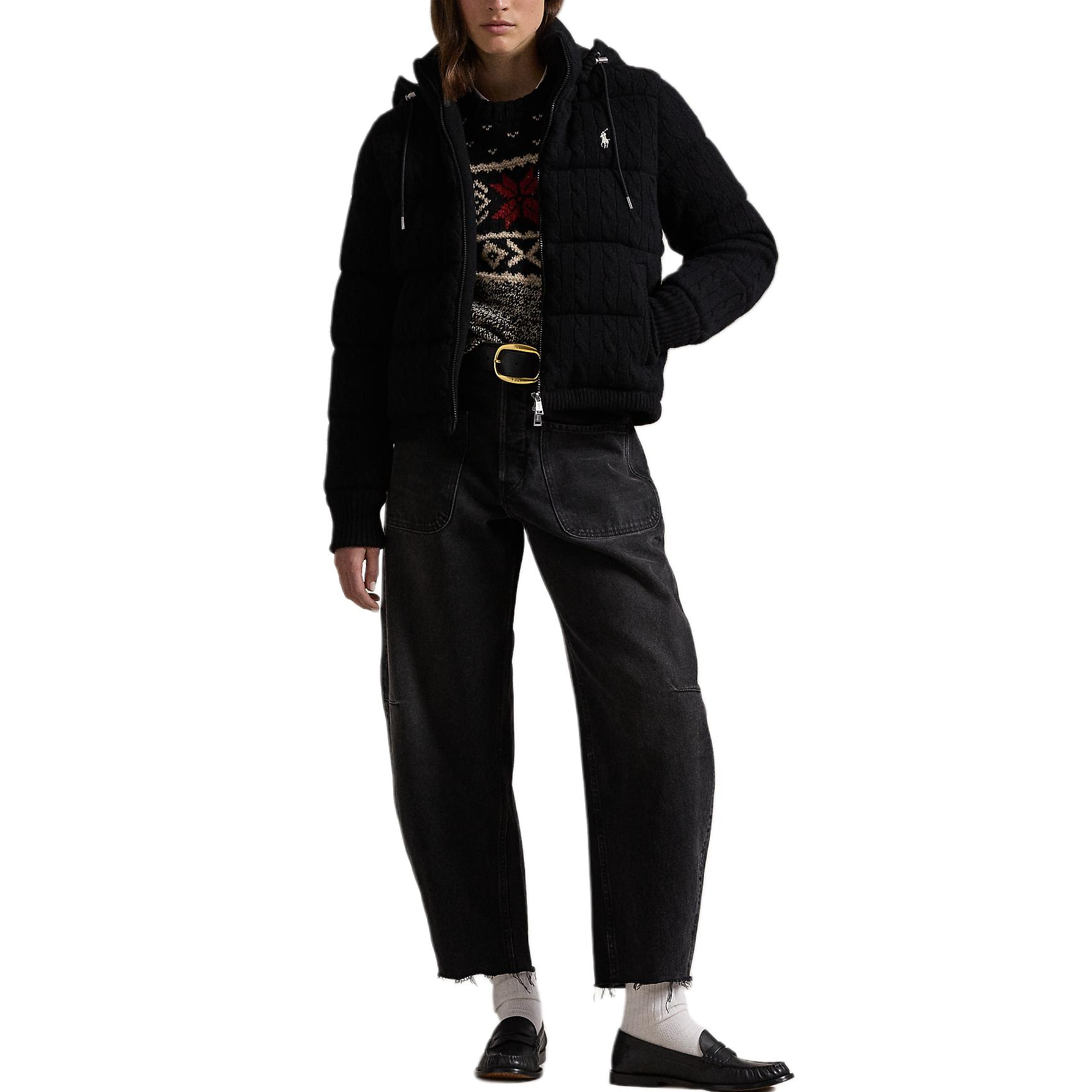 Lookbook (Women) Polo Ralph Lauren  Cable Knit Hooded Long Sleeve Down Jacket Black 211930632005