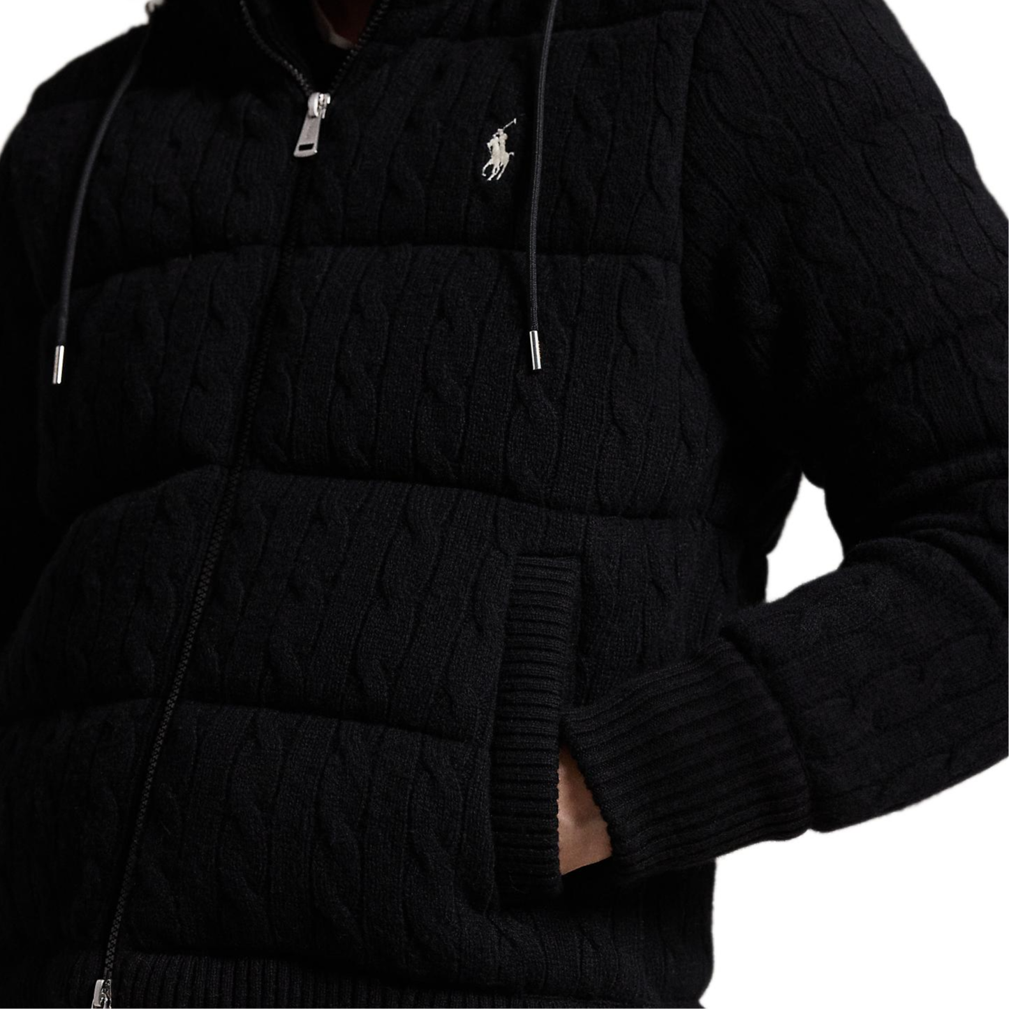 Details for (Women) Polo Ralph Lauren  Cable Knit Hooded Long Sleeve Down Jacket Black 211930632005