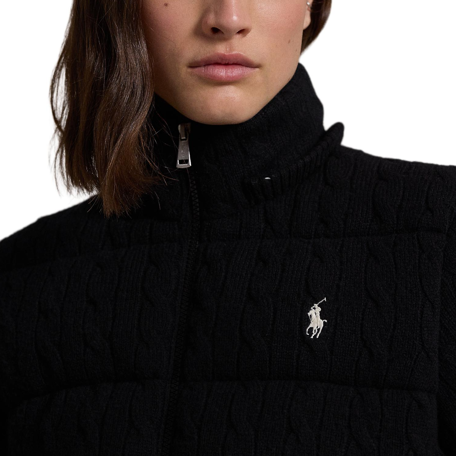 Sizing (Women) Polo Ralph Lauren  Cable Knit Hooded Long Sleeve Down Jacket Black 211930632005