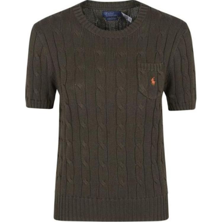 (Women) Polo Ralph Lauren  Cable Knit Short Sleeve Sweater Chocolate Brown. 211895379-016
