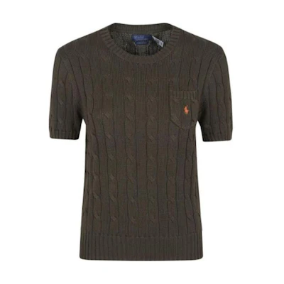 (Women) Polo Ralph Lauren Cable Knit Short Sleeve Sweater Chocolate Brown. 211895379-016