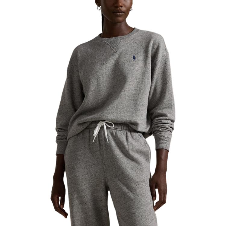 Lookbook (W) Polo Ralph Lauren Crewneck Sweatshirt Kelabu dengan Sulaman Ikonik. WMPOKNINFB20701-020