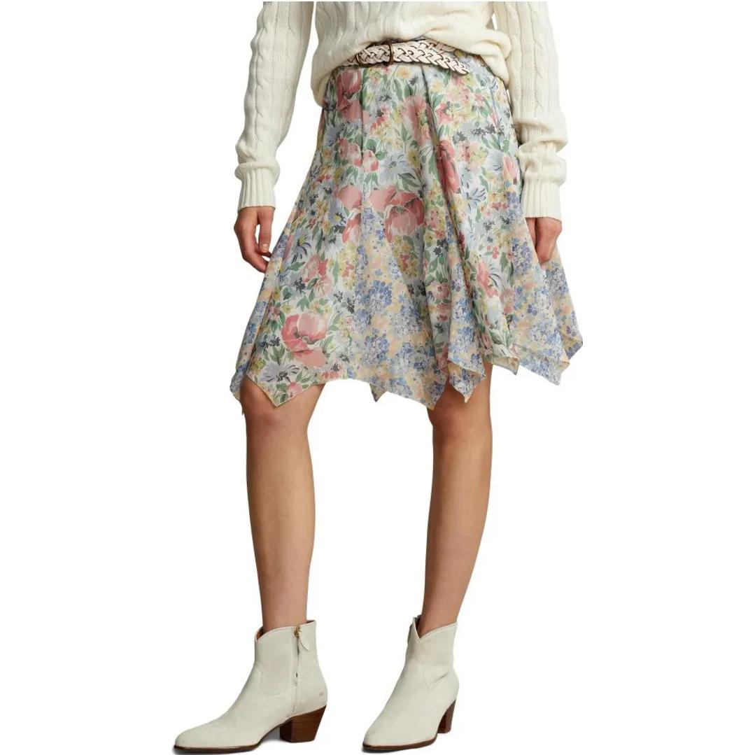 Shop (W) ポロ ラルフ ローレン フローラル アシンメトリー カジュアル ミニスカート - ホワイト 211872743-001