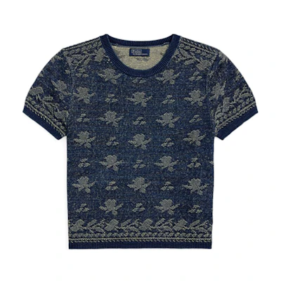 (Women) Polo Ralph Lauren Floral Cotton Knit Crop Top Deep Indigo Blue. WMPOSWENC021150-410