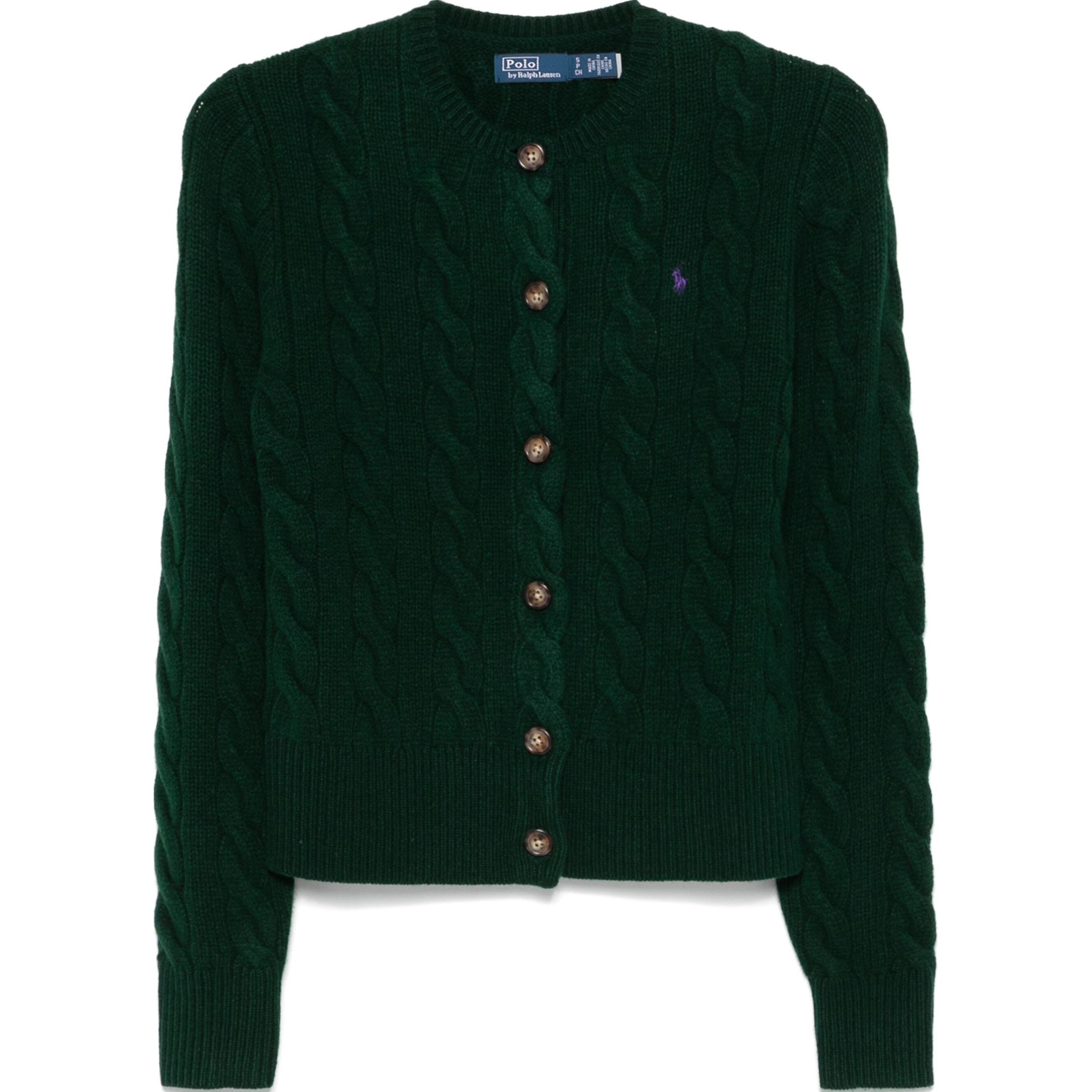 (Women) Polo Ralph Lauren  Green Crewneck Knit Cardigan with Logo. 211910443-015