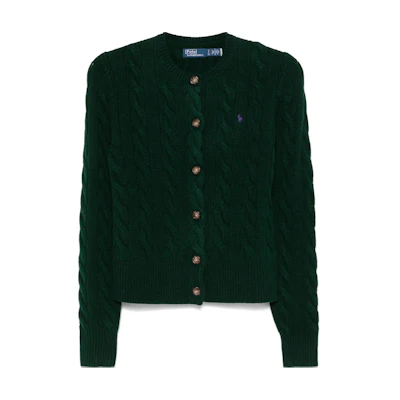 (Women) Polo Ralph Lauren Green Crewneck Knit Cardigan with Logo. 211910443-015
