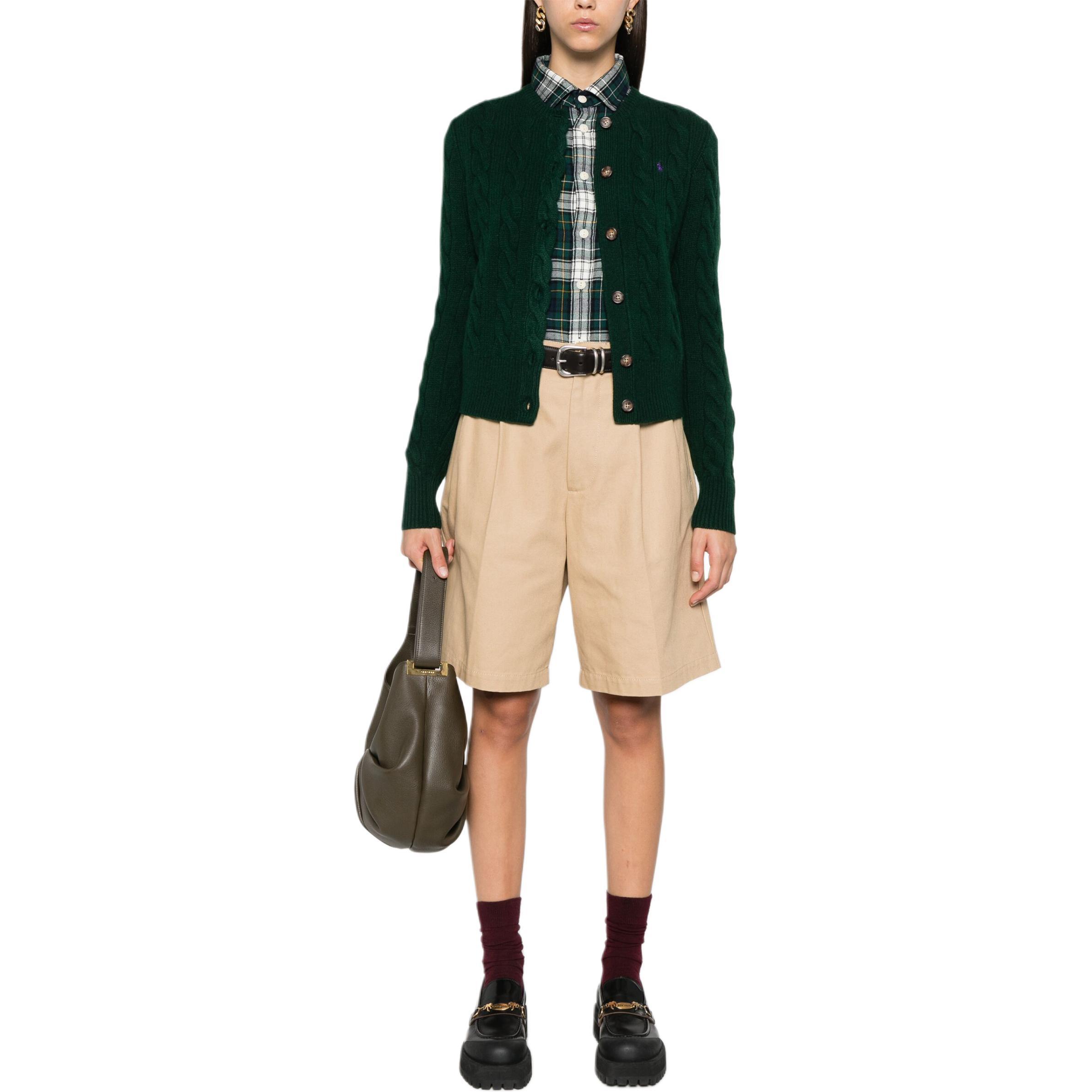 Lookbook (W) 폴로 랄프 로렌 그린 크루넥 로고 니트 가디건. 211910443-015