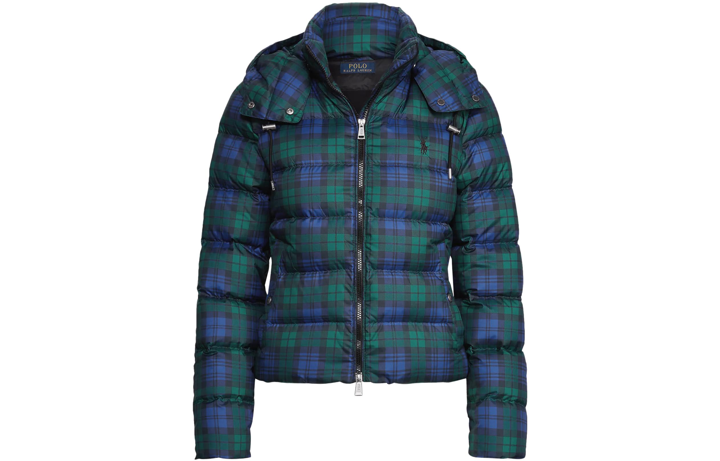 (Women) Polo Ralph Lauren  Green Quilted Hooded Jacket with Checkered Print. 211877802-001