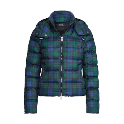 (Women) Polo Ralph Lauren Green Quilted Hooded Jacket with Checkered Print. 211877802-001