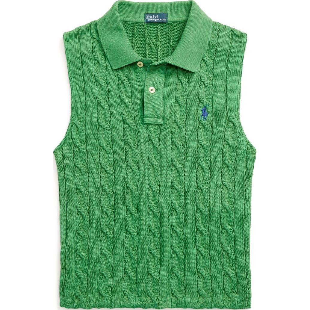 (Women) Polo Ralph Lauren  Green Sleeveless Cable Knit Sweater with Pony Logo. 211943140-002