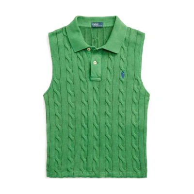 (Women) Polo Ralph Lauren Green Sleeveless Cable Knit Sweater with Pony Logo. 211943140-002