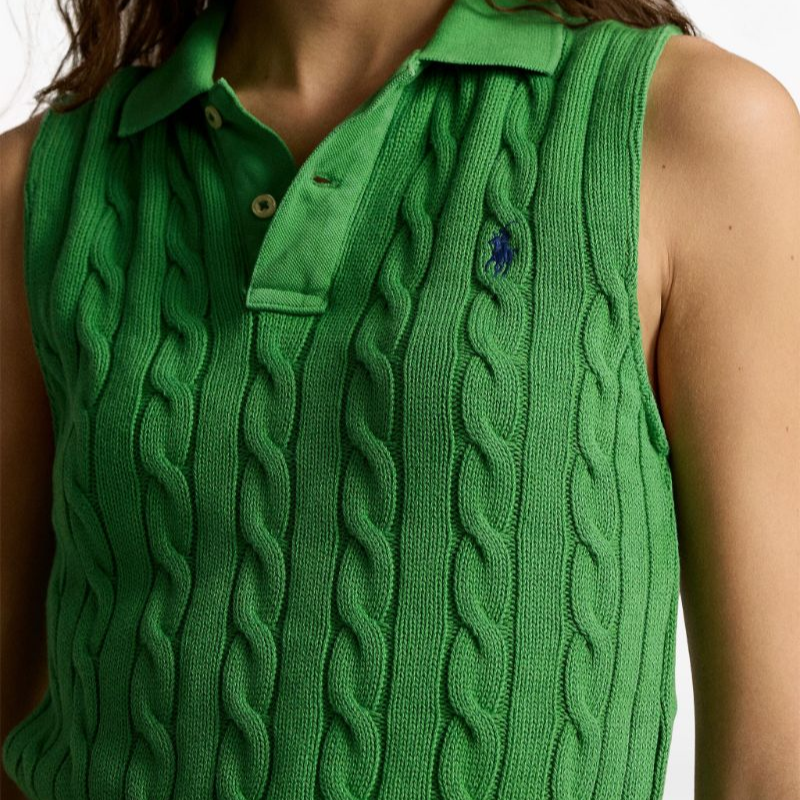 (Women) Polo Ralph Lauren  Green Sleeveless Cable Knit Sweater with Pony Logo. 211943140-002 圖 6