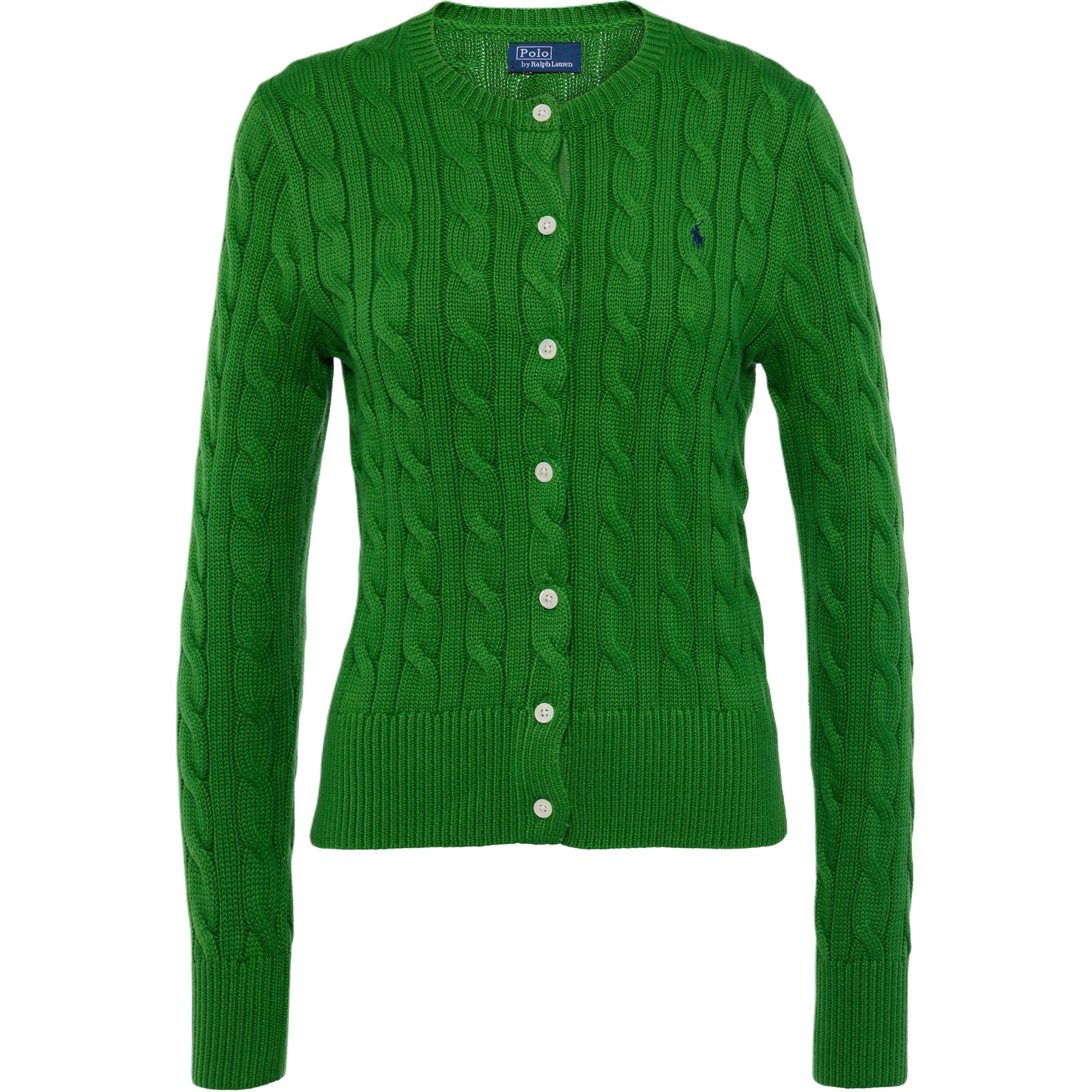 (Women) Polo Ralph Lauren  Green Solid Cable-Knit Long-Sleeve Cardigan Sweater 211891643-012