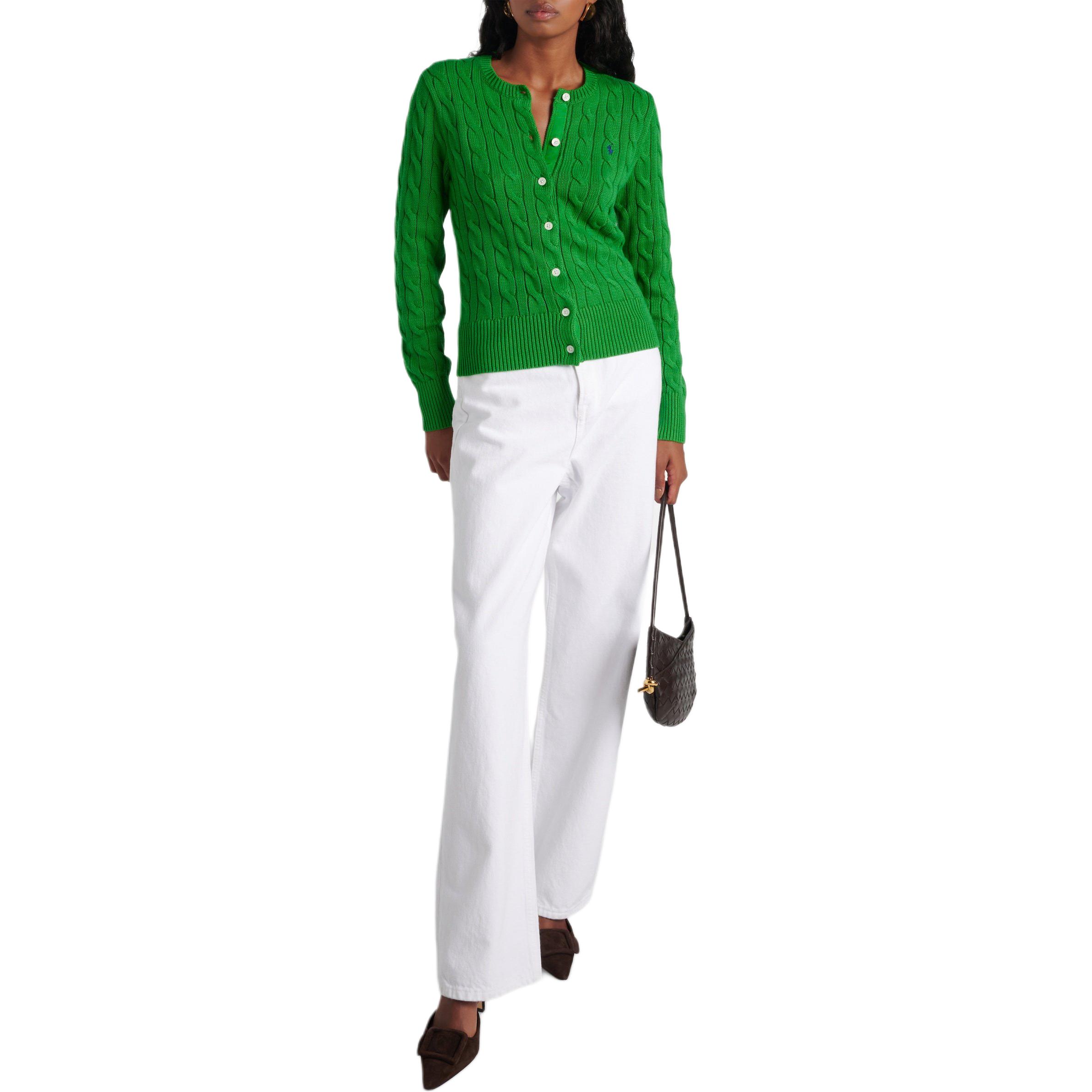 Lookbook (W) ポロ ラルフローレン グリーン ケーブルニット 長袖 カーディガン セーター 211891643-012