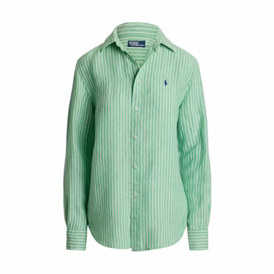 (Women) Polo Ralph Lauren Green Striped Long Sleeve Button-Up Shirt. 211968222-001