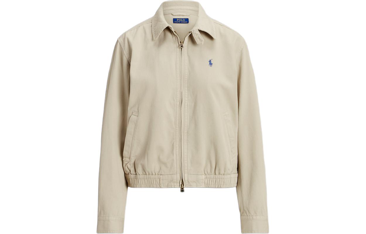 (Women) Polo Ralph Lauren  Khaki Embroidered Pony Stand Collar Jacket. 211934952-001