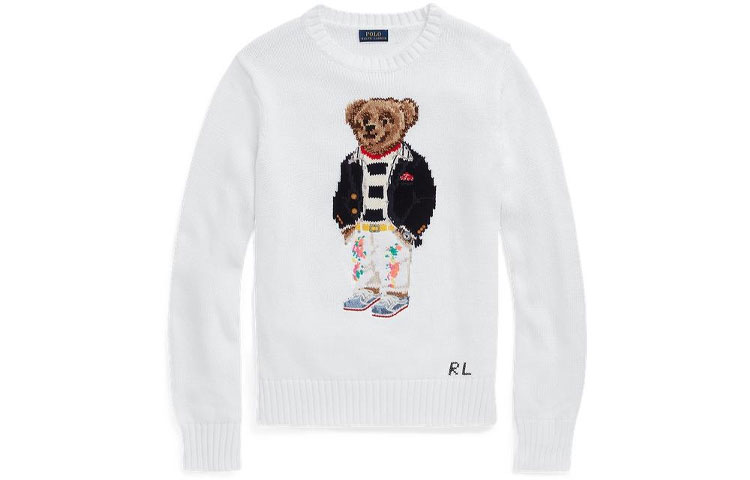 (Women) Polo Ralph Lauren  Knit Sweater White Bear Print Crewneck SS22. RL22823-100 圖 2