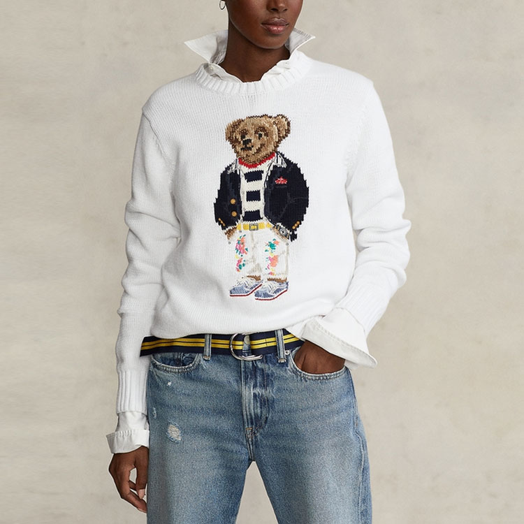 (Women) Polo Ralph Lauren  Knit Sweater White Bear Print Crewneck SS22. RL22823-100 圖 4