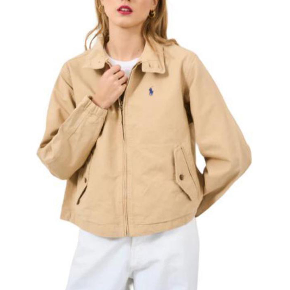 (Women) Polo Ralph Lauren  Logo Quarter-Zip Loose-Fit Track Jacket Khaki. 211936442-003