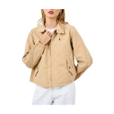 (Women) Polo Ralph Lauren Logo Quarter-Zip Loose-Fit Track Jacket Khaki. 211936442-003