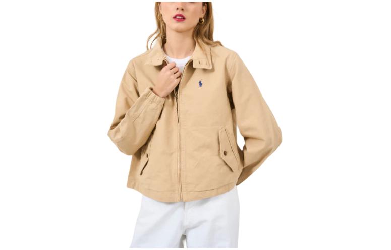 Order (W) 폴로 랄프 로렌 로고 쿼터 집 루즈핏 트랙 재킷 카키. 211936442-003
