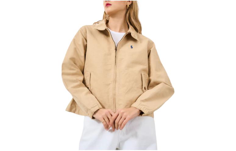 Lookbook (W) 폴로 랄프 로렌 로고 쿼터 집 루즈핏 트랙 재킷 카키. 211936442-003