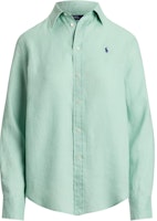 (Women) Polo Ralph Lauren Loose Fit Green Logo Button-Up Long Sleeve Shirt 211970730-013 (Women) Polo Ralph Lauren Loose Fit Green Logo Button-Up Long Sleeve Shirt 211970730-013