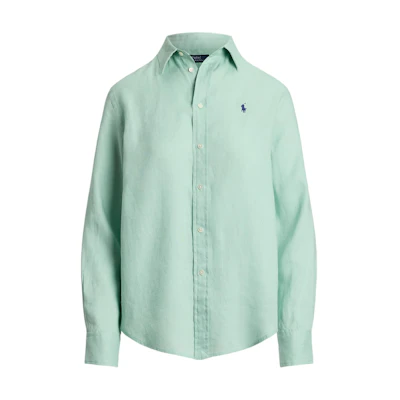 (Women) Polo Ralph Lauren Loose Fit Green Logo Button-Up Long Sleeve Shirt 211970730-013
