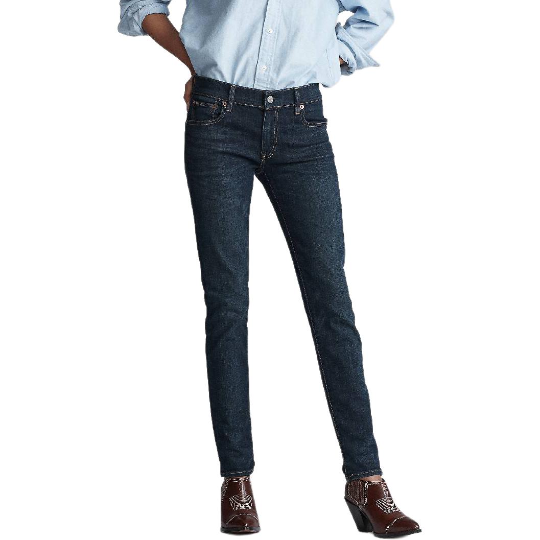 Shop (W) Polo Ralph Lauren Vaqueros Ajustados Azul de Tiro Bajo con Parche Logo Trasero. 211860099-001