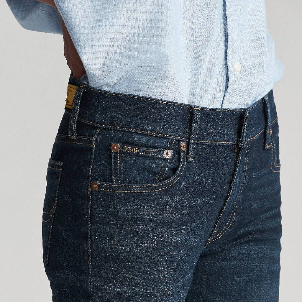 Sizing (W) Polo Ralph Lauren Vaqueros Ajustados Azul de Tiro Bajo con Parche Logo Trasero. 211860099-001