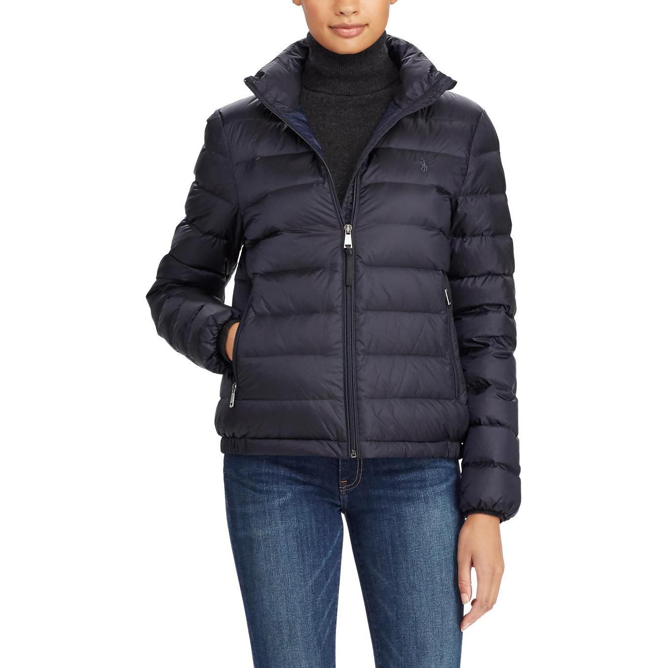 (Women) Polo Ralph Lauren  Navy Blue Embroidered Pony Zip-Up Down Jacket. WMPOOTWN2820002-410