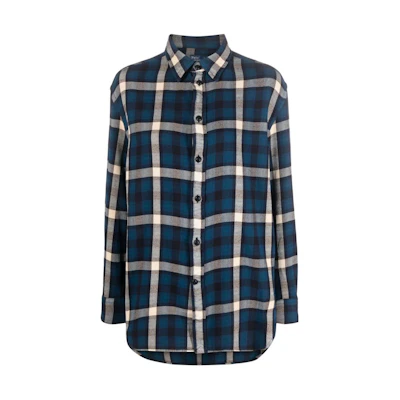 (Women) Polo Ralph Lauren Navy Blue Plaid Print Relaxed Long Sleeve Shirt. 211916024-001